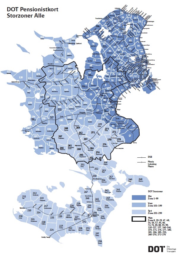 Oversigt over zoner på Sjælland